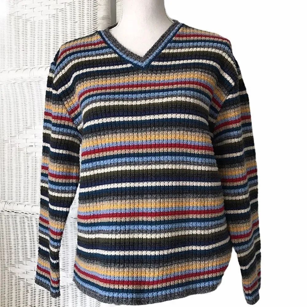 Norm Thompson Cotton Blend Striped Sweater S